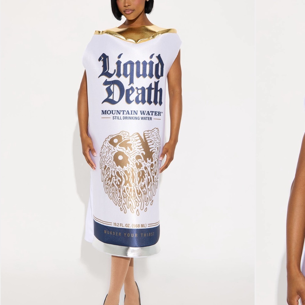 White and Gold Liquid Death Costume Dress